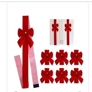 Ruwen 6 PCS Christmas Red Velvet Cabinet Door Ribbon And Bows